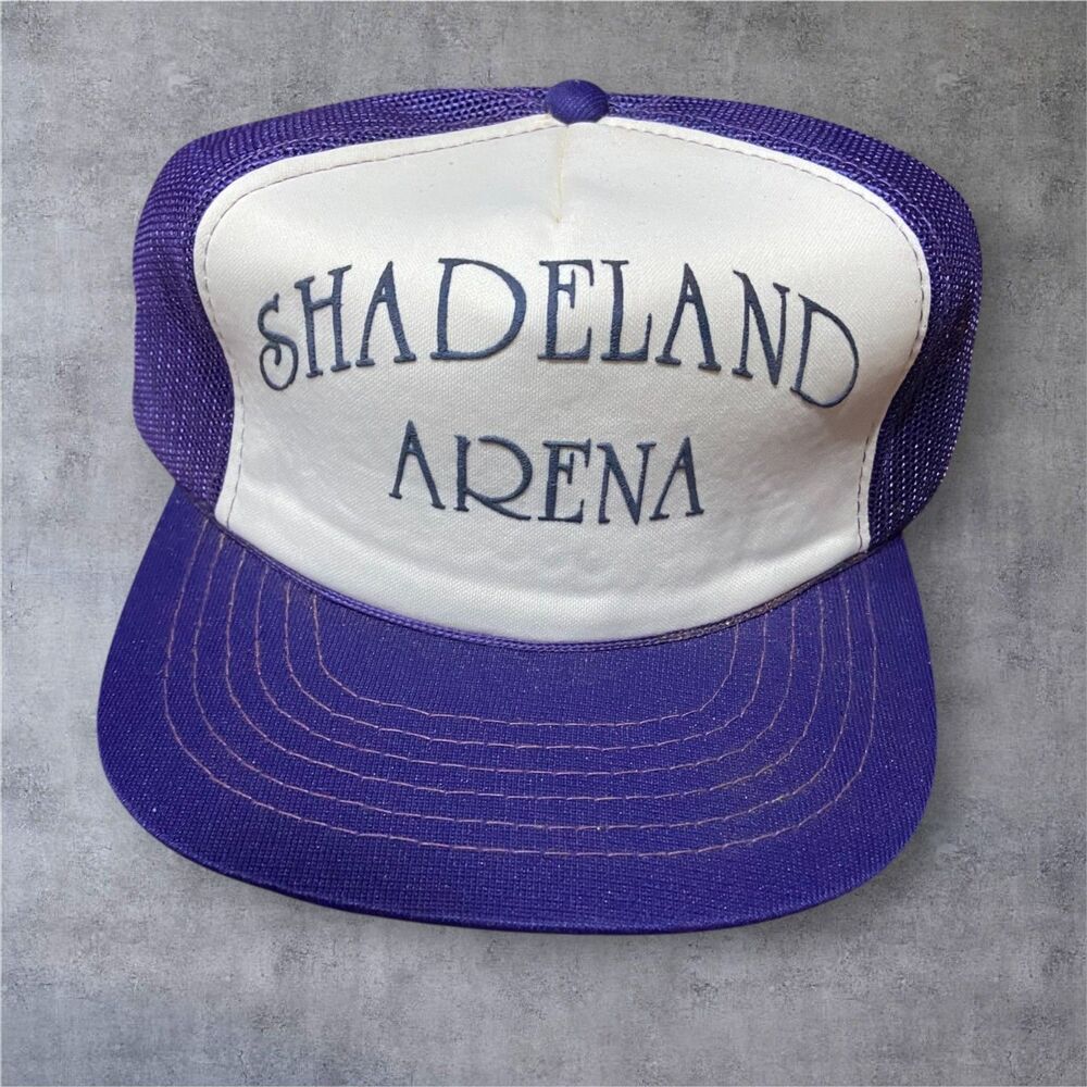 Hanes Vintage 80s Shadeland Arena Purple White Mesh Trucker Cap Hat Men's OS